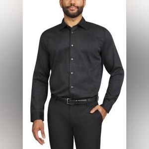 Tahari Men's Dress Shirt Size L Stretch Luxe Woven Regular Fit Black